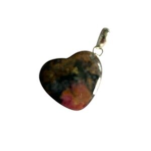 Natural Rhodonite and 925 Sterling Silver  Heart-Shaped Multicolor Pendant
